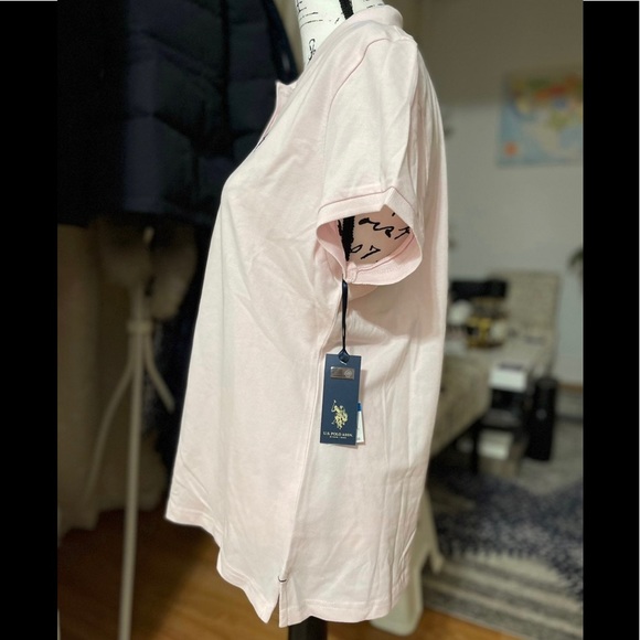 NWT Women's X-Large US Polo ASSN Short Sleeve Logo Print Polo Shirt In Pink - Picture 2 of 10